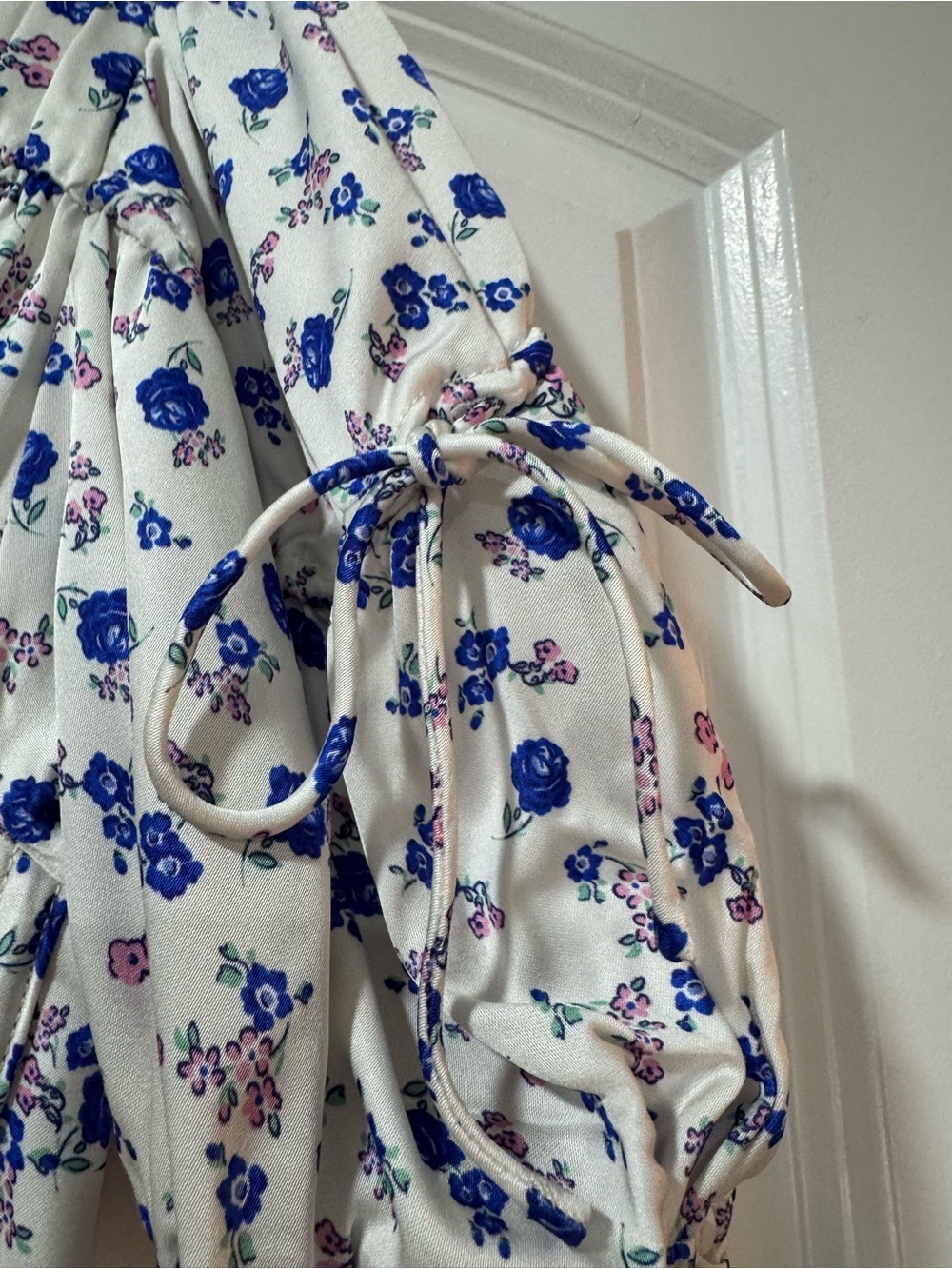 For Love & Lemons Paulina Puff Sleeve Corset Mini Dress Blue Floral Print - S - Picture 11 of 11